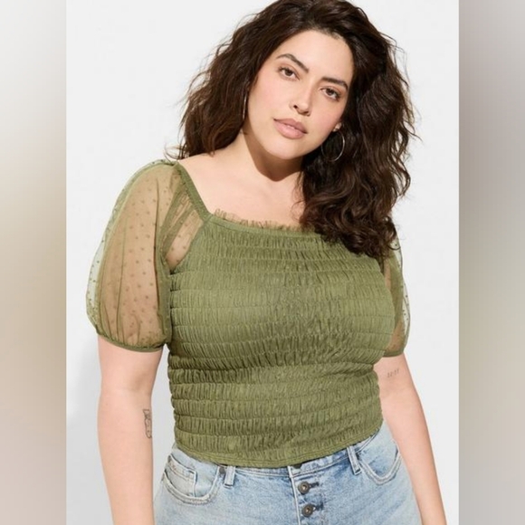 torrid Tops - 🆕 Torrid Dot Mesh Smocked Crop Top (Torrid 5)